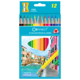 Boje drvene 12 boja Jumbo trokutaste + šiljilo Connect blister
