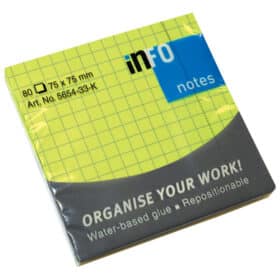 Blok samoljepljiv 75x75mm karo 80L Global Notes 5654-33-K neon-zeleni