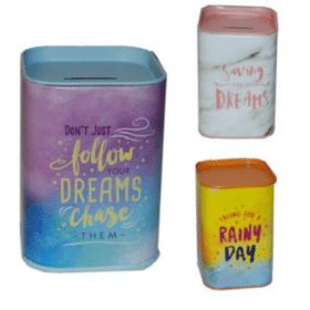 Kasica dječja - metalna kvadratna s porukama - 10,5x8 cm