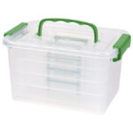 Kutija s kopčama i ručkom+ladice - prozirna/zelena - Slika 2