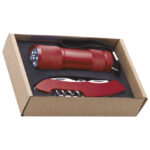 Svjetiljka ručna 9 LED+nož u EKO pakiranju Dover crvena