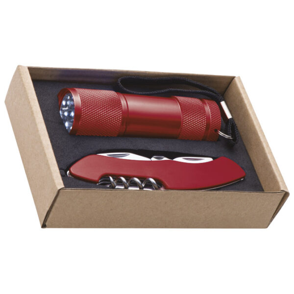 Svjetiljka ručna 9 LED+nož u EKO pakiranju Dover crvena