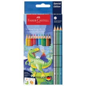 Boje drvene 10 boja Grip + 3 metalic boje, T-rex - Faber Castell