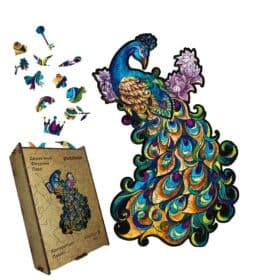 Drvene puzzle u drvenoj kutiji motiv Paun 1
