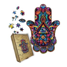 Drvene puzzle u drvenoj kutiji s motivom ruke u obliku ljiljana