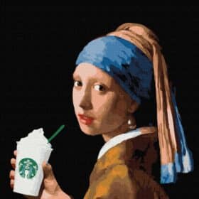 slikanje po brojevima 50x40  A girll with double latte sa drvenim okvirom i setom za slikanje