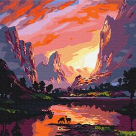 slikanje po brojevima 40x50 zalazak sunca u planinama sa drvenim okvirom i setom za slikanje